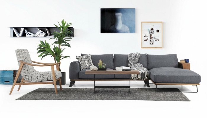Wohnzimmer Ecksofa L-Form Sofagarnitur Stoff Grau Modern Design