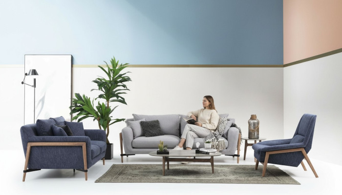 Komplette Couchgarnitur Sofagarnitur Sofa 321 Sitzer Stoff Set Blau