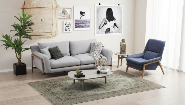 Sofagarnitur 3 Sitzer Sessel Dreisitzer Stoff Sofas Modern Design Grau