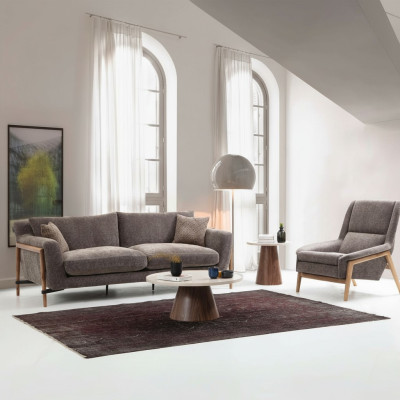 Sofas Sofagarnitur 3 Sitzer Sessel Dreisitzer Stoff Wohnzimmer Grau