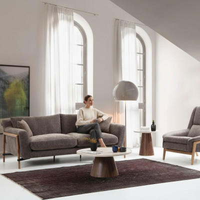 Sofas Sofagarnitur 2 Sitzer Sessel Zweisitzer Stoff Wohnzimmer Grau