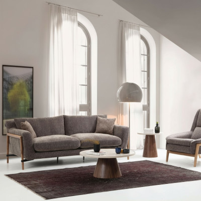 Sofas Sofagarnitur 2 Sitzer Sessel Zweisitzer Stoff Wohnzimmer Grau