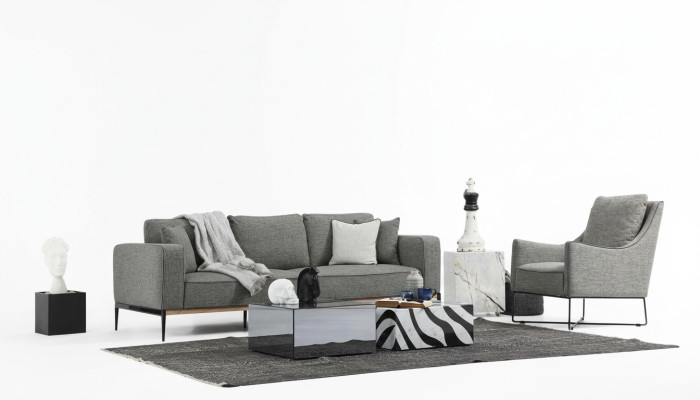 Sofagarnitur 3 Sitzer Sessel Dreisitzer Stoff Sofas Modern Design Grau