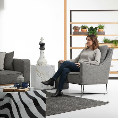Sessel Ohrensessel Sitzer Cocktailsessel Stoff Wohnzimmer Modern Grau
