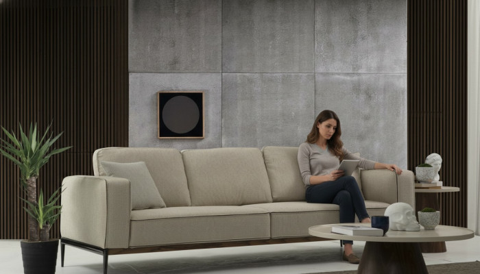 Sofa Dreisitzer 3 Sitzer Stoff Modern Sofas Design Wohnzimmer Beige