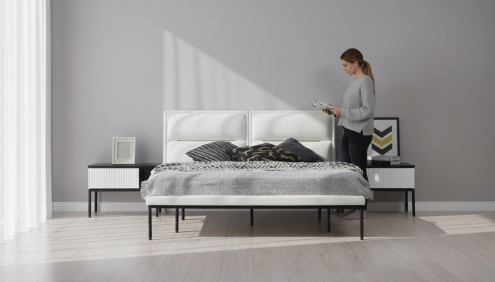 Bett Bettrahmen Doppelbett Holz Modern Weiß Schlafzimmer Doppel Design