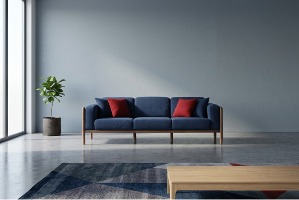 Sofa 3 Sitzer Dreisitzer Modern Stoff Blau Sofas Design Wohnzimmer Neu  