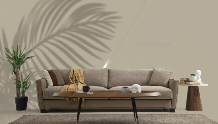 Sofa 3 Sitzer Dreisitzer Modern Stoff Beige Sofas Design Wohnzimmer