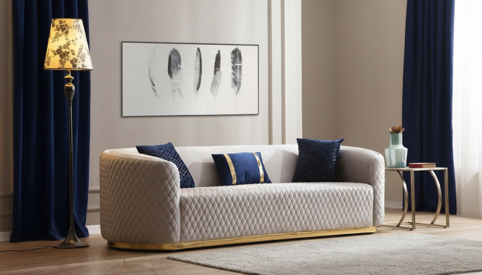 Beiger Dreisitzer Edelstahlmöbel Luxus Couche Sofas Design Wohnzimmermöbel