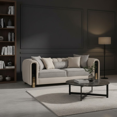 Weißer Dreisitzer Luxus Couch Modernes Edelstahl Design Wohnzimmermöbel