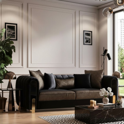 Sofa Dreisitzer Dreisitzer Modern Stoff Schwarz Sofas Design Wohnzimmer