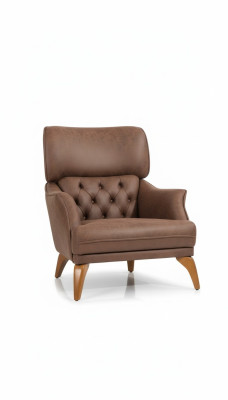 Luxus Sessel Ohrensessel Leder Braun Wohnzimmer Polyester Einsitzer