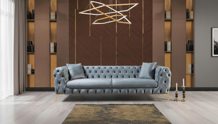 Moderner Dreisitzer Chesterfield Möbel Edelstahl Polyester Wohnzimmermöbel