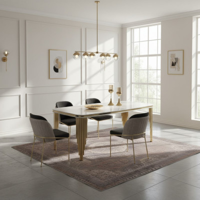 Esstisch Esszimmertisch Essecke Esszimmermöbel Tisch Holz Gold Weiß