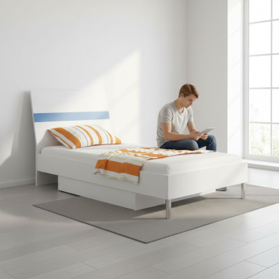 Betten Blaues Holz Design Einzelbett Hochglanz Single Kinderzimmer Bett Mädchen