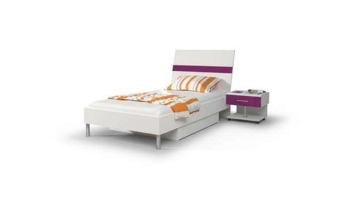 Bett + Nachttisch Schlafzimmer Jugendzimmer Kinderzimmer Set Möbel Lila 2tlg.