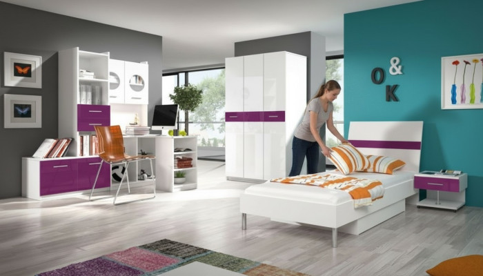 Schrank Schränke Kleiderschrank Hochglanz Kleiderschränke Kinderzimmer Lila Neu