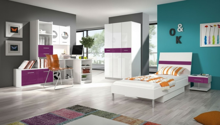 Schrank Schränke Kleiderschrank Hochglanz Kleiderschränke Kinderzimmer Lila Neu