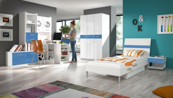 Schrank für Jugendzimmer Regal Bücherschrank Möbel Blau Regal Bücherregal 1tlg