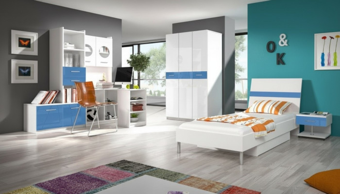 Schrank für Jugendzimmer Regal Bücherschrank Möbel Blau Regal Bücherregal 1tlg