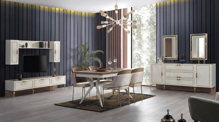 Esszimmer Garnitur Esstisch 4x Stuhl Kommode Gruppe Tisch 8tlg. Set