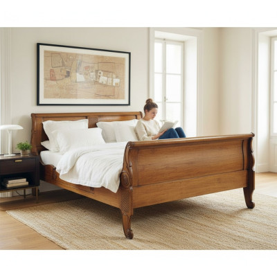 Bett Betten Doppelbett Schlafzimmer Holz Polster Braun Doppelbetten Neu