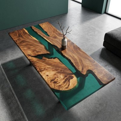 epoxid harz esstisch echtes holz massive möbel wasserfall epoxy tisch 191x91cm