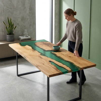 tisch esstisch tische harz epoxy massive design möbel 200x91 echtes holz epoxid