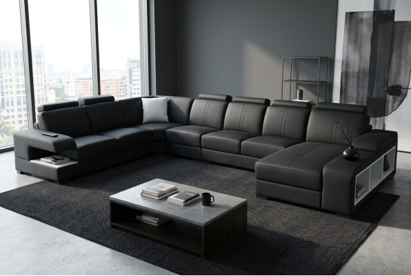 Ecksofa Design Eckgarnitur Eckcouch Sofa Couch Polster Wohnlandschaft LED USB
