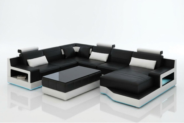 Design Leder Wohnlandschaft Eck Sofa Moderne Garnitur Couch Ecke Schwarz USB Neu