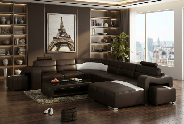 Ledersofa Couch Wohnlandschaft Ecksofa Eck Garnitur Design Modern Sofa mit USB