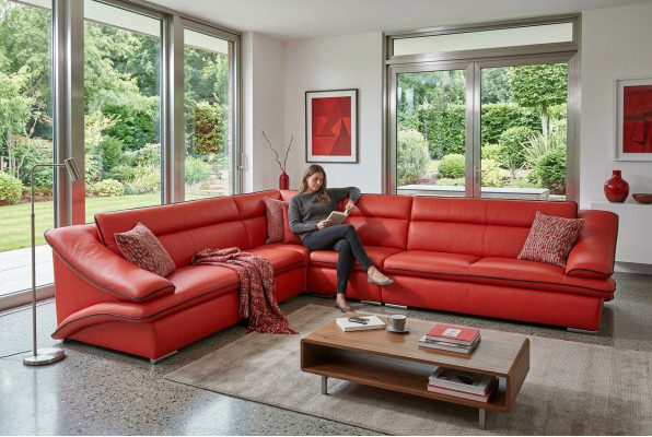 Design Leder Wohnlandschaft Eck Sofa Moderne Couch Garnitur Ecke Rot USB + LED
