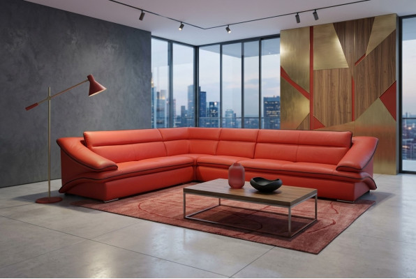 Design Leder Wohnlandschaft Eck Sofa Moderne Couch Garnitur Ecke Rot USB + LED