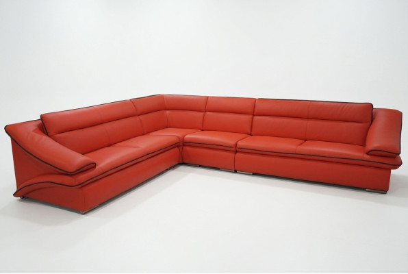 Design Leder Wohnlandschaft Eck Sofa Moderne Couch Garnitur Ecke Rot USB + LED