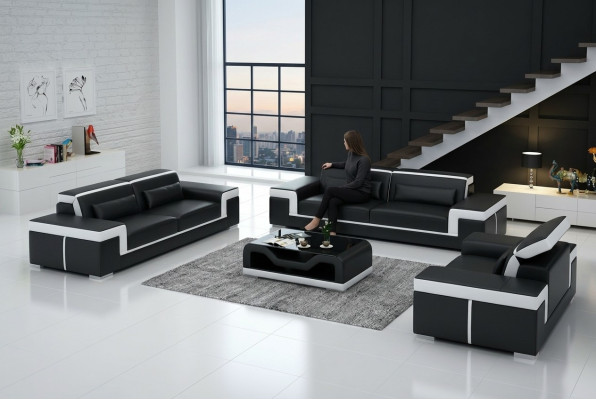 Sofagarnitur 3+2 Sitzer Leder Sofa Couch Polster Garnitur Sofagarnitur G8020D