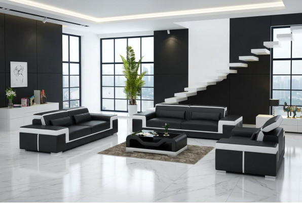Sofagarnitur 3+2 Sitzer Leder Sofa Couch Polster Garnitur Sofagarnitur G8020D