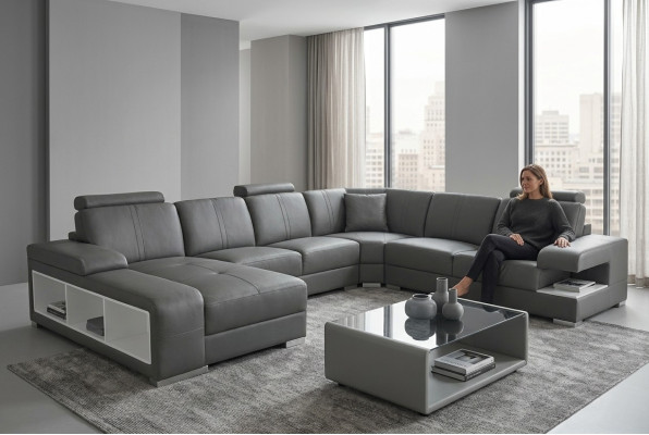 Wohnzimmer Sofa Couch Leder Polster Eck Sitz Garnitur U Form Wohnlandschaft +USB