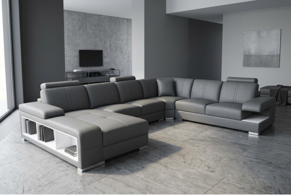 Wohnzimmer Sofa Couch Leder Polster Eck Sitz Garnitur U Form Wohnlandschaft +USB