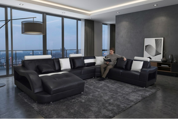 Leder Sofa mit USB Wohnlandschaft Eck Garnitur Design Modern Sofas UForm Couchen