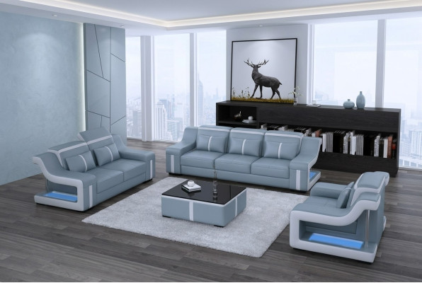 Design Couchgarnitur mit USB Set Wohnzimmer Set 3+2+1 + Couchtisch Modern