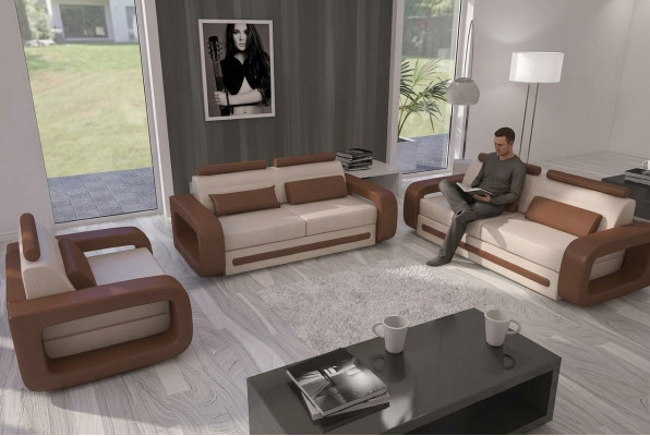 Sofagarnitur Sofa Couch Polster Leder Couchen Sofas 3+2+1 Set Davos Garnitur Neu
