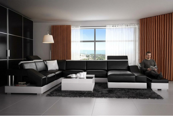 Ledersofa Sofa Couch Wohnlandschaft Ecksofa Garnitur Design Modern Sofa mit USB