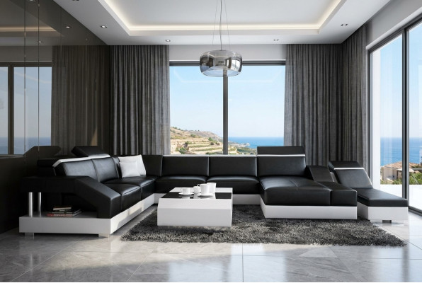 Ledersofa Sofa Couch Wohnlandschaft Ecksofa Garnitur Design Modern Sofa mit USB