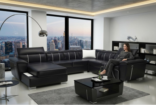 Ecksofa Wohnlandschaft Sofa Couch Polster Leder Design Relax Multifunktion UForm