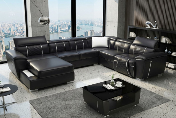 Ecksofa Wohnlandschaft Sofa Couch Polster Leder Design Relax Multifunktion UForm