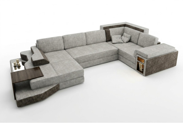 XXL Design Big Sofa mit USB Ecksofa Couch Wohlandschaft U Form Leder Textil Ecke