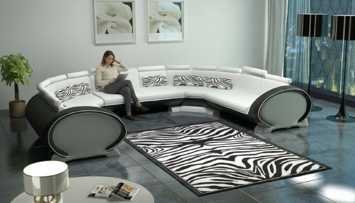 Couchgarnitur Wohnlandschaft Modernes Sofa Ecke Sitzecke Leder Couch Polster USB