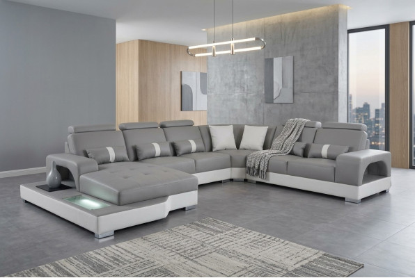 Leder Eck Sofa Wohnlandschaft Garnitur Design Modern Couch Sofas mit USB LED Neu