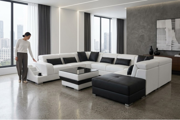 Moderne Sitz Polster Wohnlandschaft Wohnzimmer Couch Polster Ecke USB UForm Neu