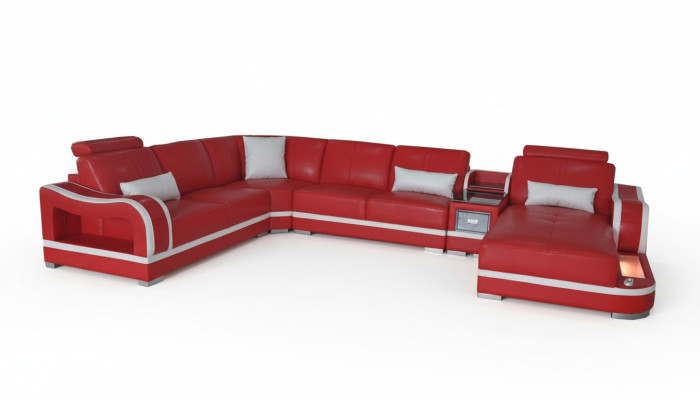 Ledersofa mit USB Couch Wohnlandschaft Garnitur Design Modern Ecke Sofa U Form